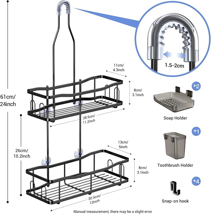 Hanging Shower Caddy Bathroom Organizer: Rustproof Shower Shelf Racks Over - Image 6