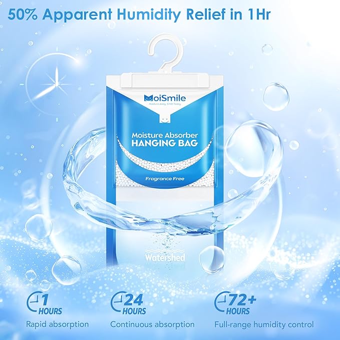 Moisture Absorbers 20 Pack Fragrance Free, Hanging Closet Dehumidifier Bags - Image 3