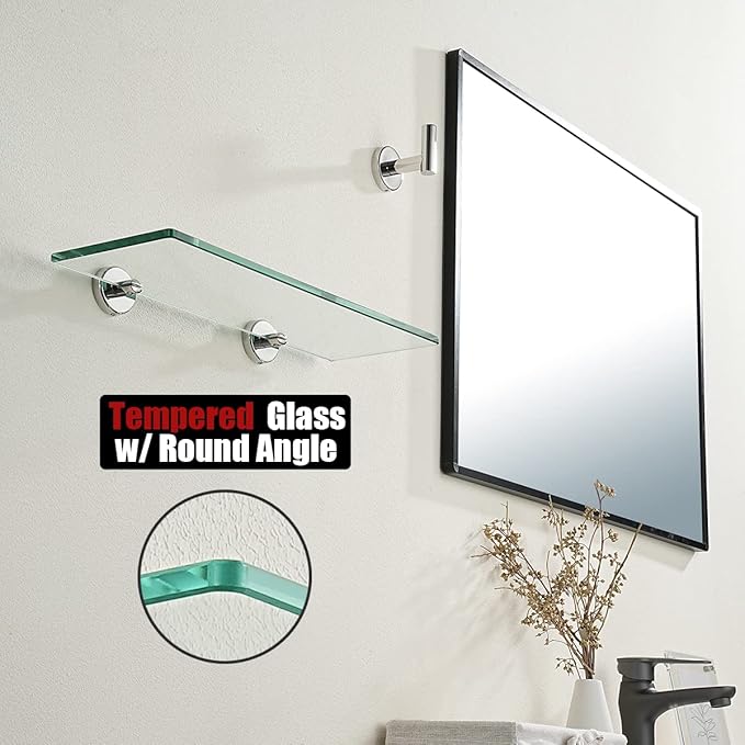 JQK Bathroom Glass Shelf Chrome, Tempered Glass Shower Storage 14 by 5 inches - Image 6