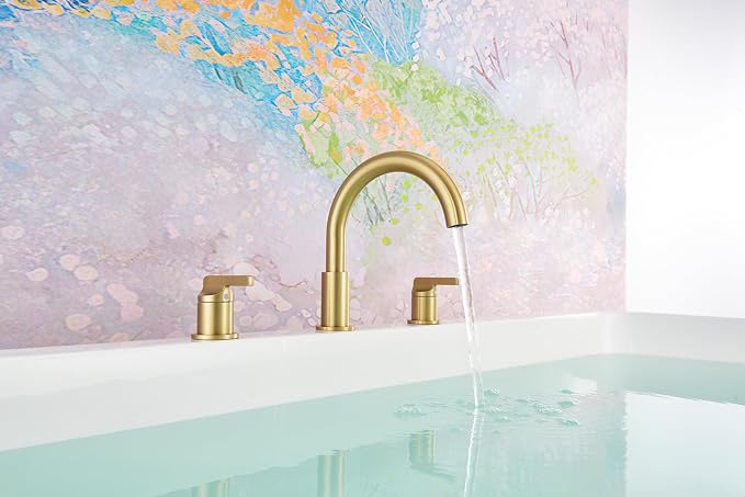 SITGES Brushed Gold High-Arc Bathtub Faucet, Solid Brass, 2-Handle Deck Mount - Image 2
