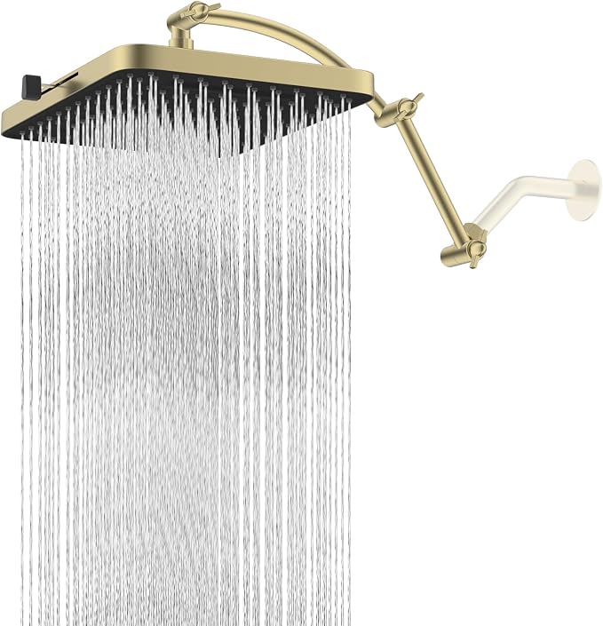Hibbent Rain Shower Head, Solid Brass Adjustable Shower Arm Extender, Brushed by Hibbent