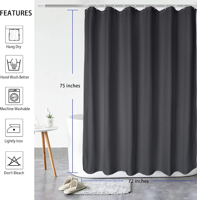 AooHome 72x75 Inch Waffle Weave Shower Curtain, Dark Grey Fabric Durable - Image 3
