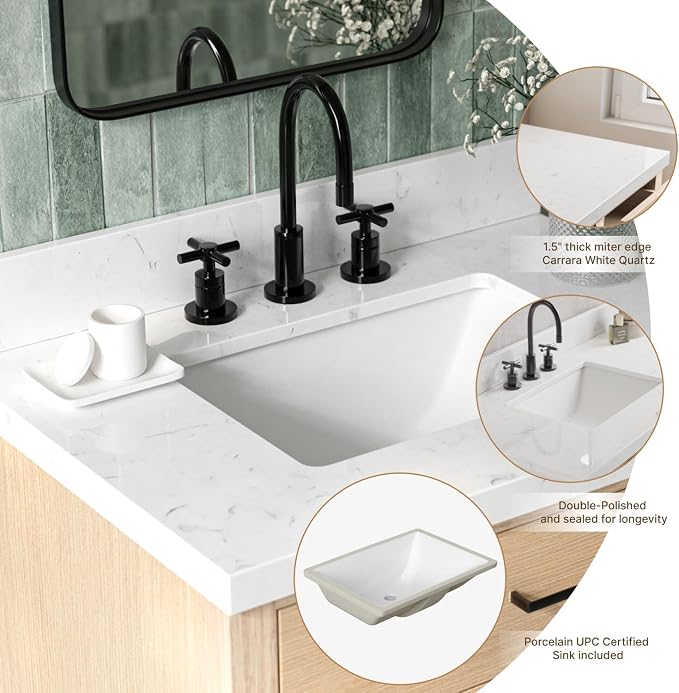 ARIEL Hepburn 30" Inch Oak Single Bathroom Vanity - Image 5
