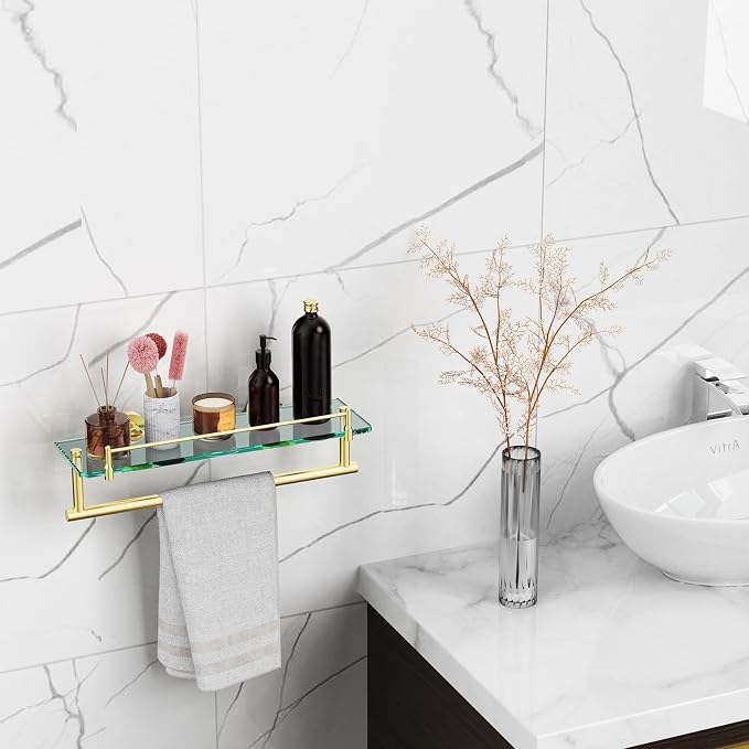 16-Inch Floating Tempered Glass Bathroom Shelf - Image 2