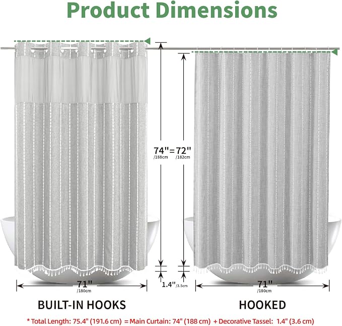Grey Farmhouse No Hook Shower Curtain Set - Image 7