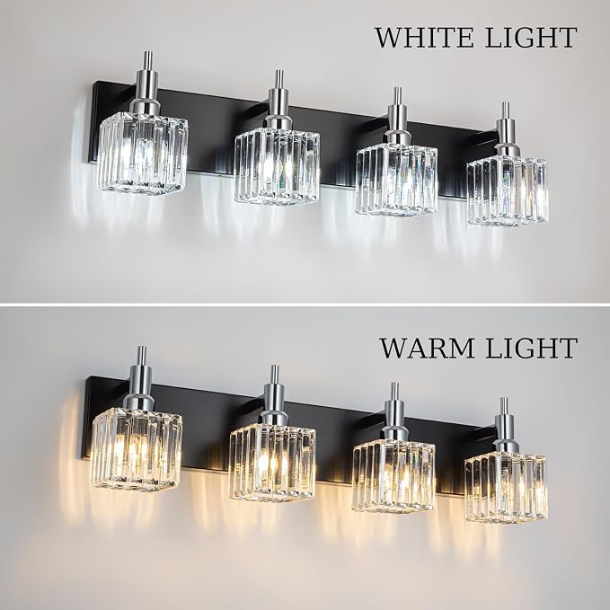 Black Chrome Bathroom Vanity Lights, Modern 4 Lights Crystal Bathroom Lighting - Image 6