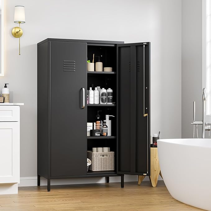 Narrow Storage Cabinet 51.18" H Bathroom Cabinet Metal Pantry Cabinets - Image 7