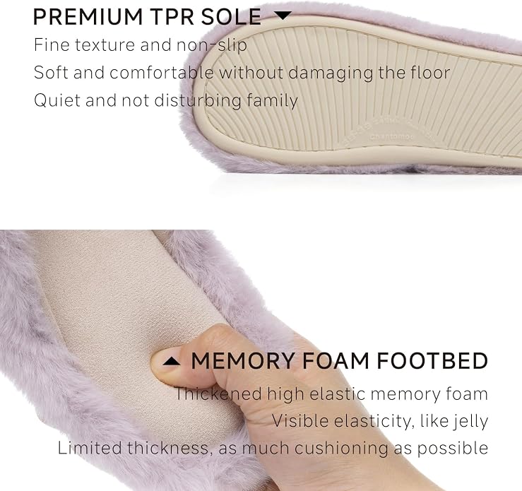Chantomoo Womens Slippers Memory Foam Fuzzy Cross Band Faux Fur Slippers - Image 3