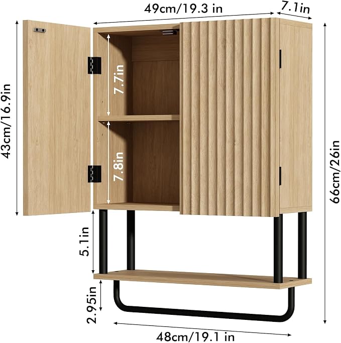 RUSTOWN Fluted Bathroom Wall Cabinet - Image 3