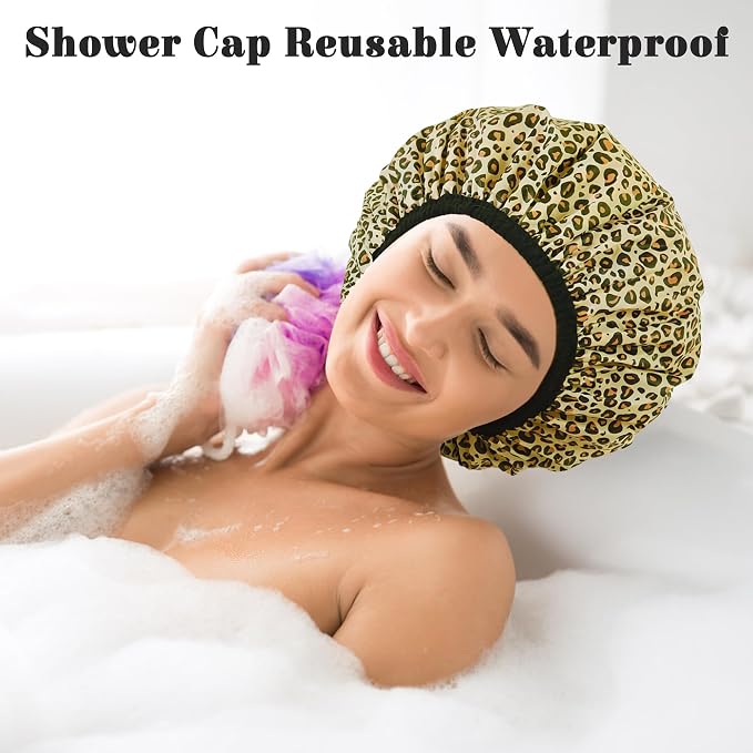 Shower Cap for Women, Shower Caps Reusable Waterproof, Large Plastic Satin - Image 2