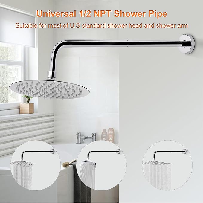 HarJue Shower Arm with Flange and Teflon Tape, Wall Mounted Shower Pipe 304 - Image 4