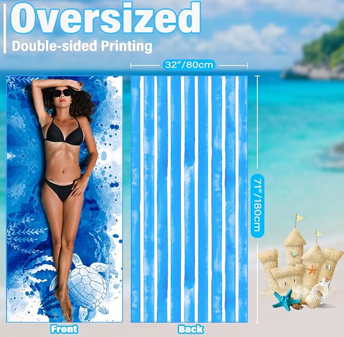 2 Pack Lightweight Thin Microfiber Beach Towel Sand Free Quick Dry Absorbent - Image 3
