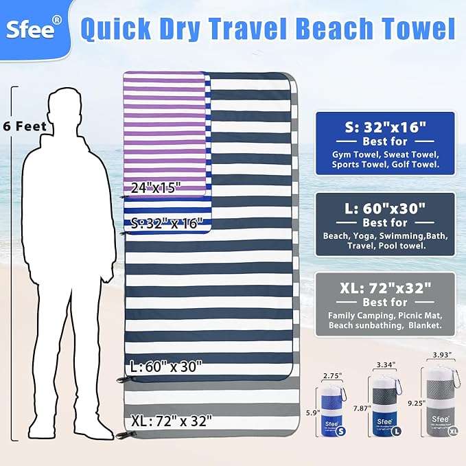 Sfee 2 in 1 Microfiber Oversized Beach Towel, Quick Dry Towel Travel Towel - Image 4