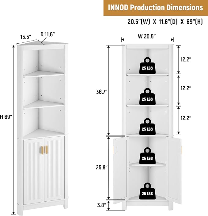 69" Tall Corner Shelf with Doors, 7-Tier Corner Storage Cabinet with Doors - Image 2
