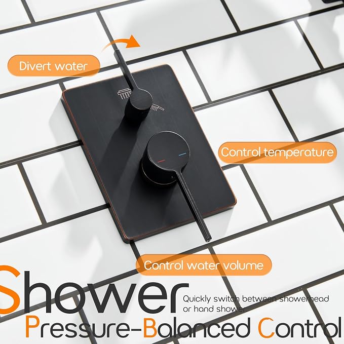 Bathroom Shower System Included Pressure Balancing Shower Mixer Valve, - Image 5