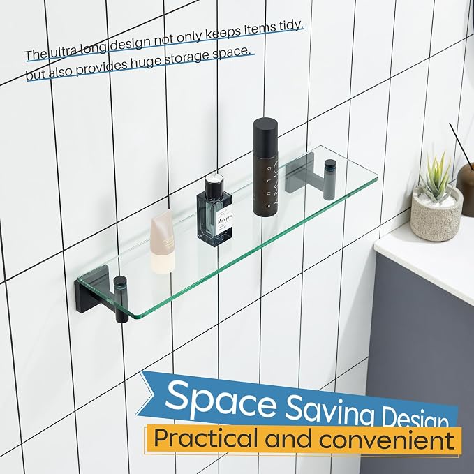 KOKOSIRI Bathroom Shelves Glass Floating Shelf 20-Inch - Image 6