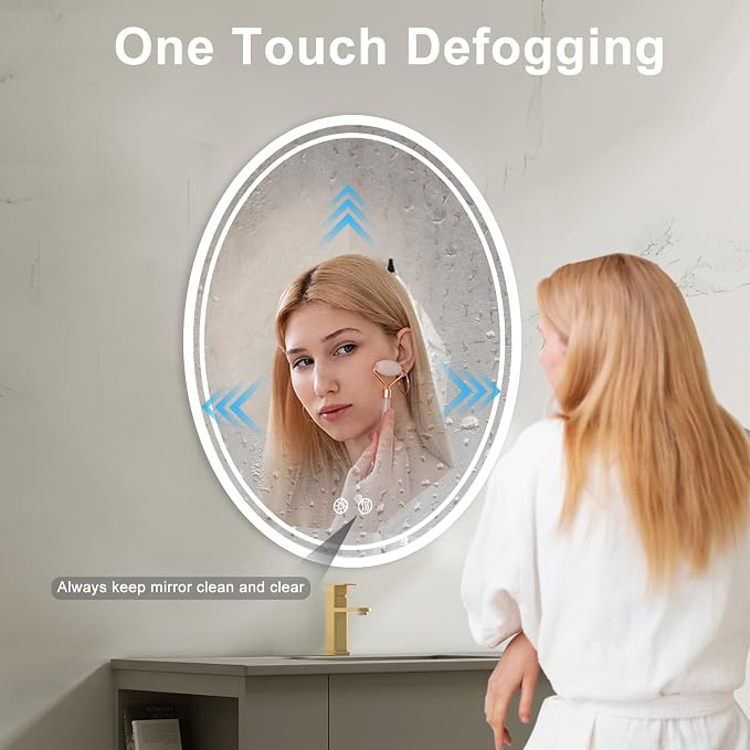 32 x 24 inch Oval LED Bathroom Mirror Anti-Fog 3 Colors Light Dimmable Wall - Image 4