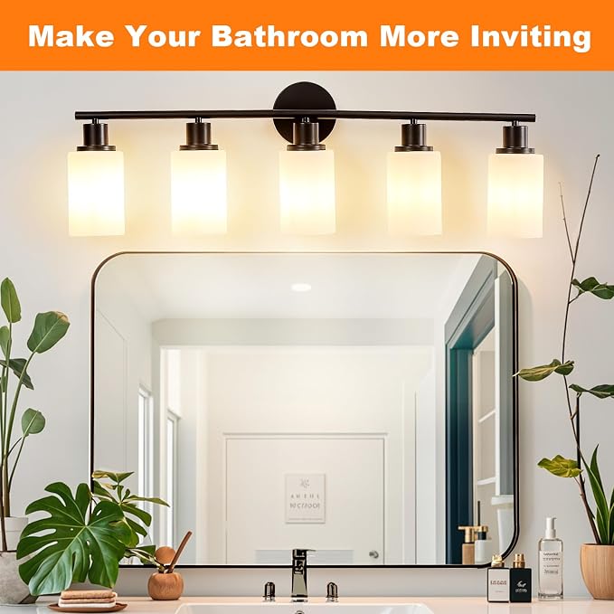 DLLT 5-Light Bathroom Light Fixtures: Black Modern Vanity Lights - Image 2