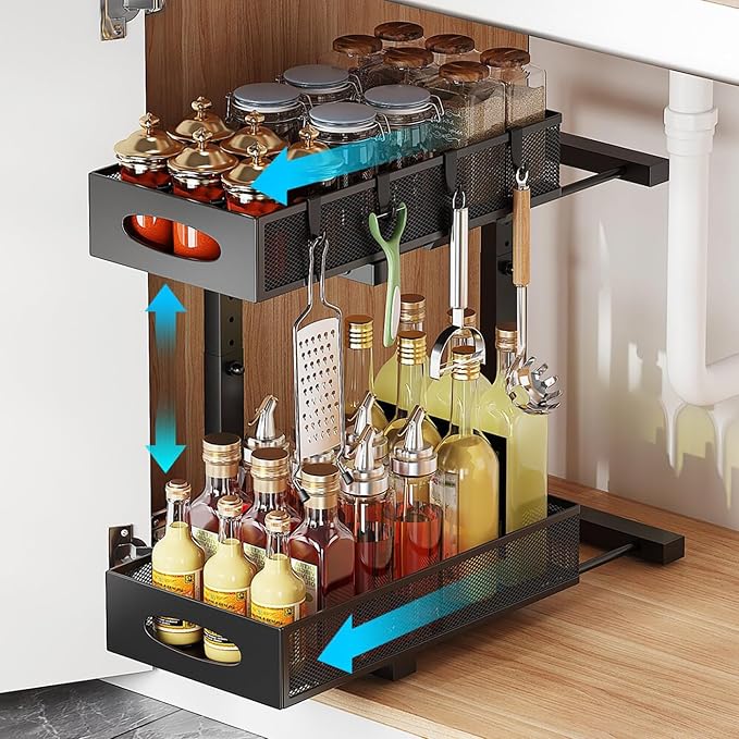 Under Sink Organizer, 2-Tier Pull Out Cabinet Organizer by WROBTLD