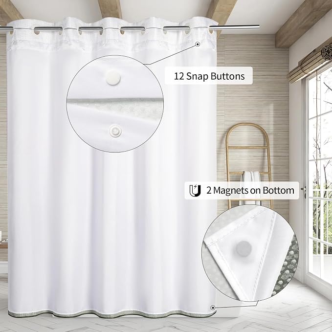 MitoVilla No Hooks Needed Extra Long Shower Curtain Liner Set, 86 inch XL - Image 2