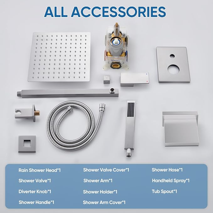 Shower System with Tub Spout, All Metal Tub Shower Faucet Set with 10" Rain - Image 9