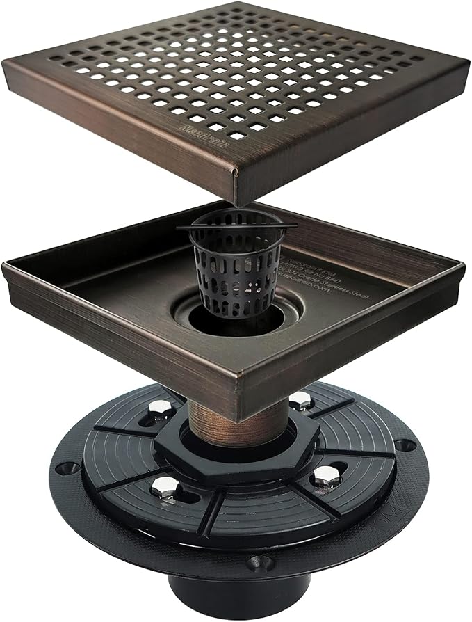 Neodrain 6 in Square Shower Drain, Oil Rubbed Bronze, Removable Quadrato - Image 2