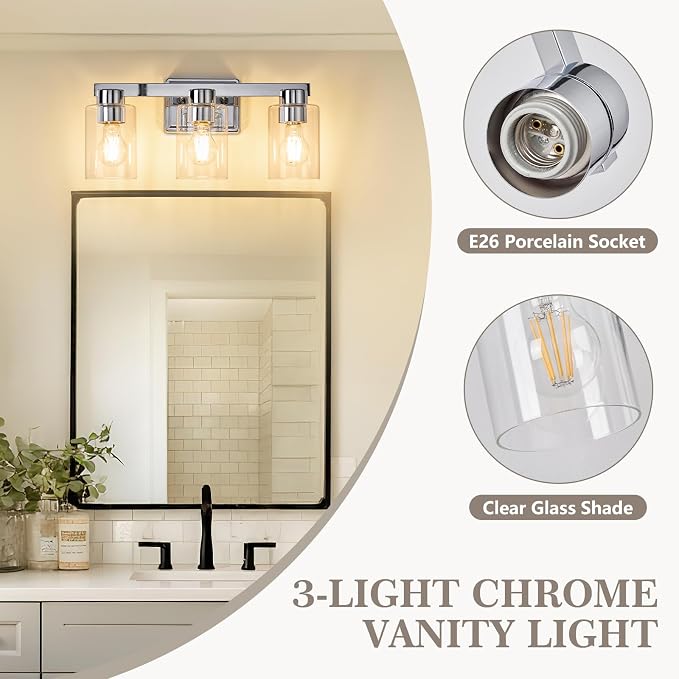 3-Light Bathroom Light Fixtures Modern Chrome Vanity Lights - Image 7