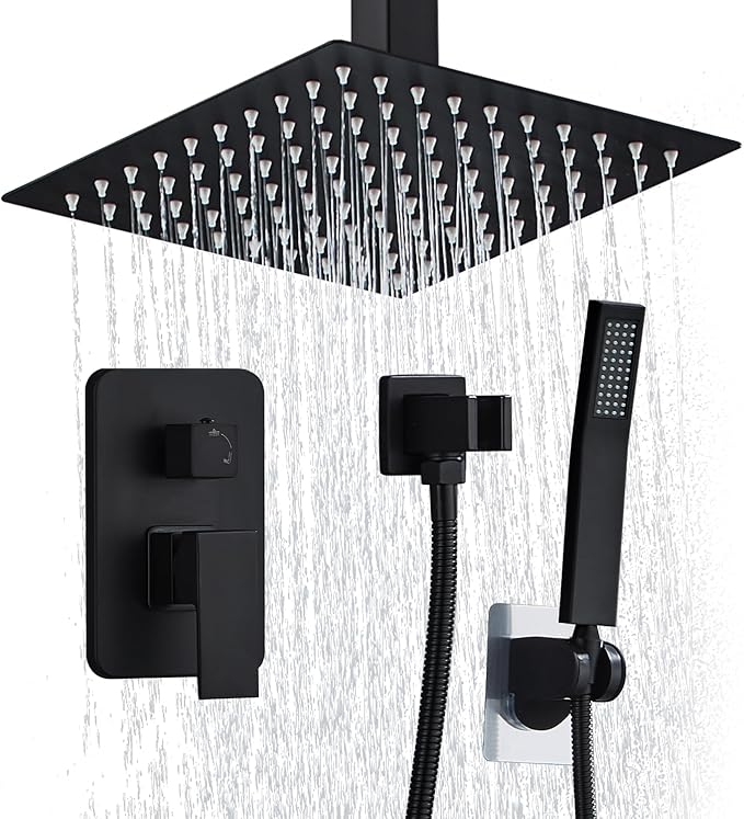 12 Inch Shower Faucet Set Ceiling Mount, High Pressure Rainfall Shower System by RTOBWEYE