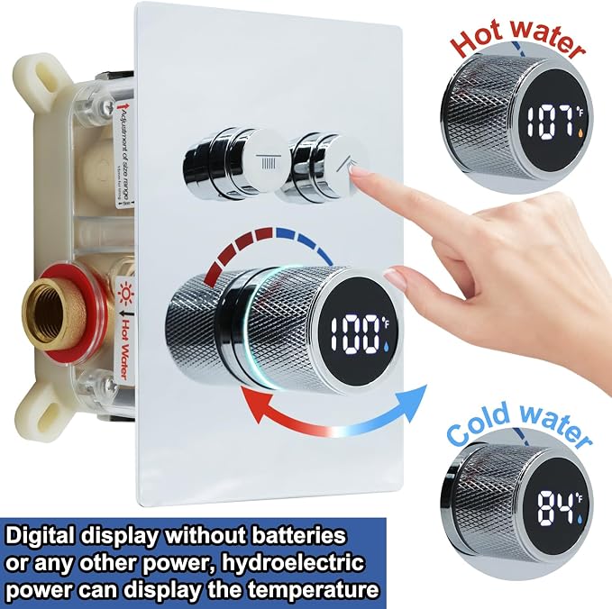 Digital Display Shower System Set 16 Inches Rain Fall Head Temperature Valve - Image 2
