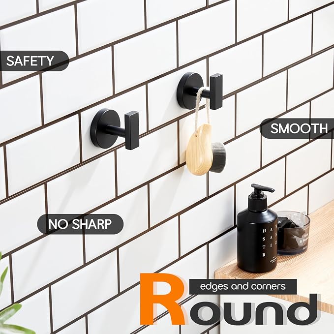 Robe Hook Matte Black Bath Towel Hooks Stainless Steel Wall Hooks - Image 4