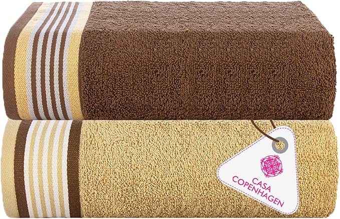 CASA COPENHAGEN He & She 2 Pieces Large Bath Sheet Set- Brown + Beige, 550 GSM by CASACOPENHAGEN