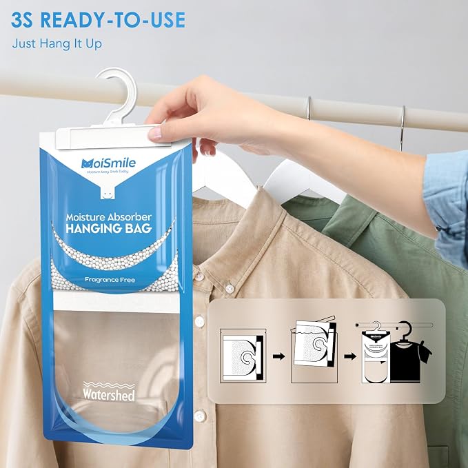 Moisture Absorbers 20 Pack Fragrance Free, Hanging Closet Dehumidifier Bags - Image 7