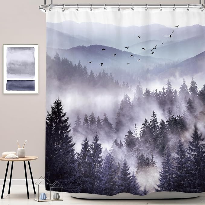 Riyidecor Purple Shower Curtain，Mountain Shower Curtains - Image 2