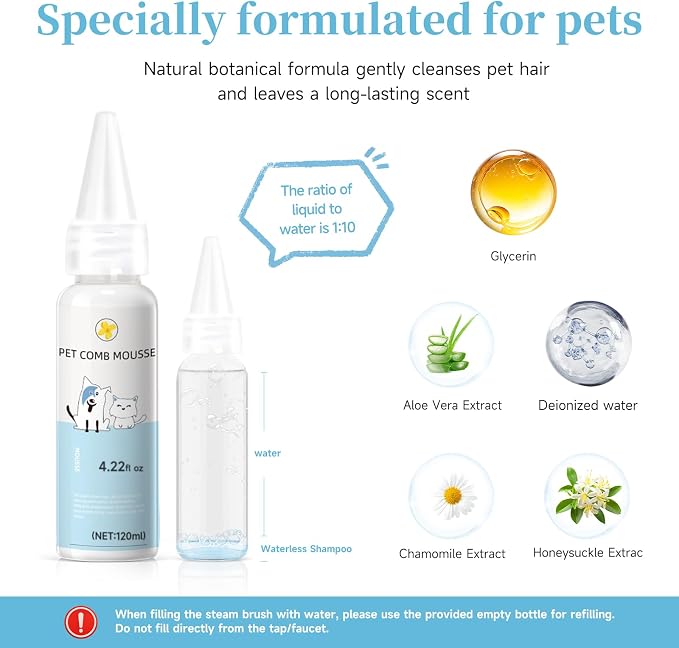 Pet Steam Brush for Dog & Cat – 3-in-1 Spray Hair Removal Comb for Shedding & - Image 3