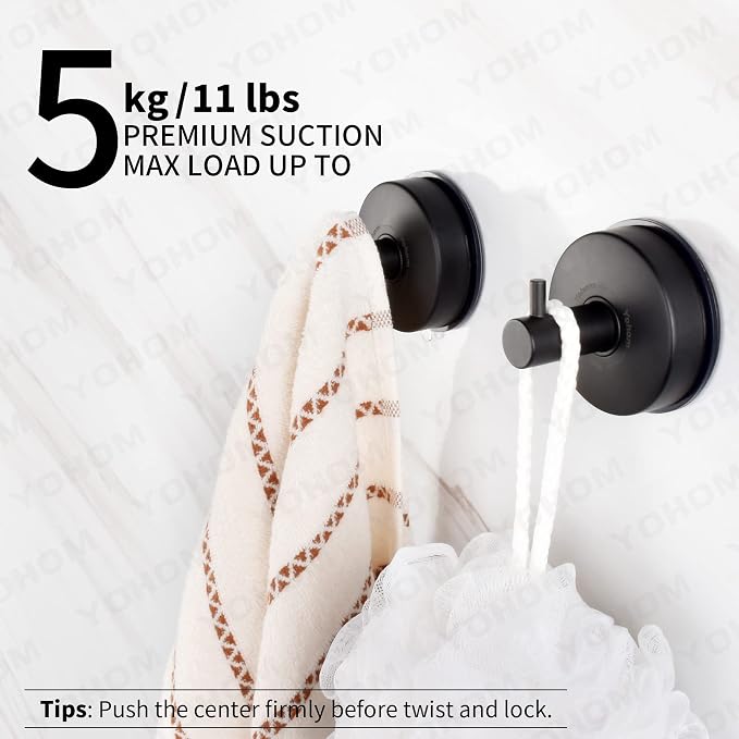 YOHOM Suction Cup Hooks Shower Towel Holder Stainless Steel Vacuum Bathroom - Image 4