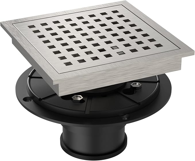 6 Inch Square Shower Floor Drain, Brushed Nickel High Flow Shower Drain Kit by Homfan
