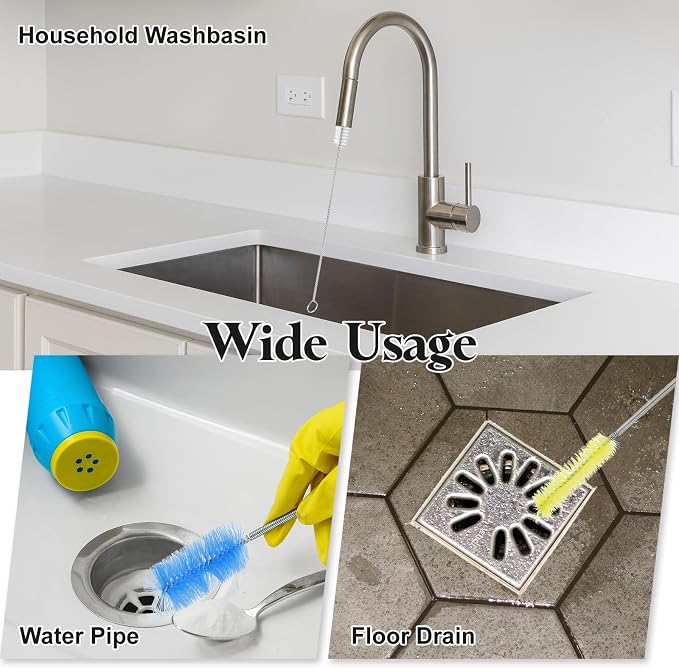 HARFINGTON 3pcs Flexible Long Drain Brush Straw Cleaner Set 78.74" Stainless - Image 6