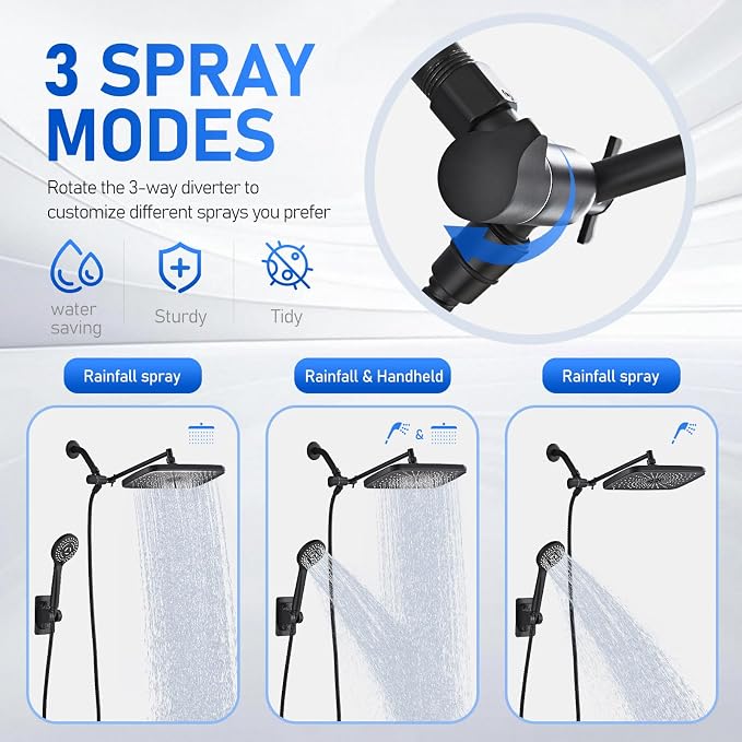 Wide Rain Shower Head With 5 Modes Handheld Showerheads, High Pressure - Image 2