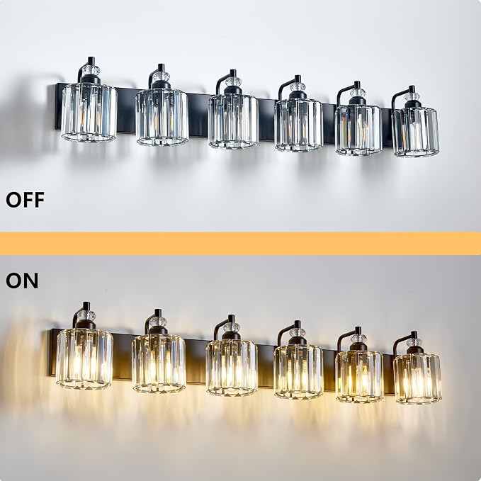 6-Light Black Bathroom Light Fixtures Over Mirror Modern Vanity Lights Crystal - Image 4