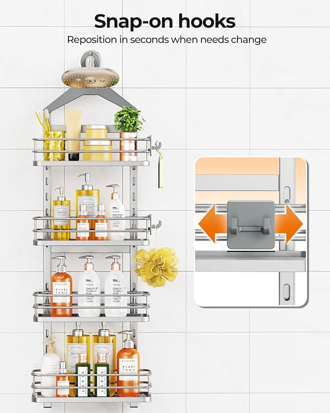 ODesign 4 Tier Height-Adjustable Shower Caddy Hanging Anti-Swing-Over The - Image 8