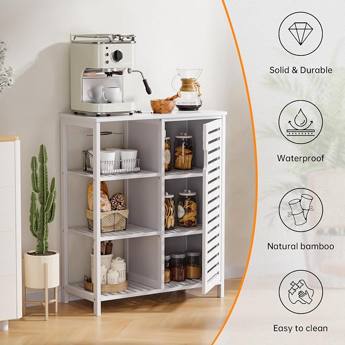 HITNET Bathroom Cabinet Freestanding, Bamboo Floor Cabinet, Side Storage - Image 4