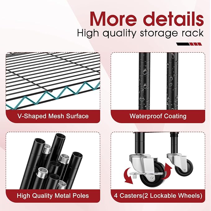 2 PACK 750 lbs Capacity Heavy Duty Garage Wire Rack Shelving, Adjustable - Image 7