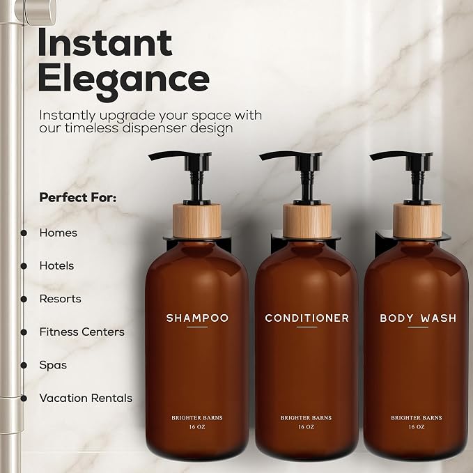 Amber Shampoo and Conditioner Dispenser Set Wall Mounted by Brighter Barns - Image 2