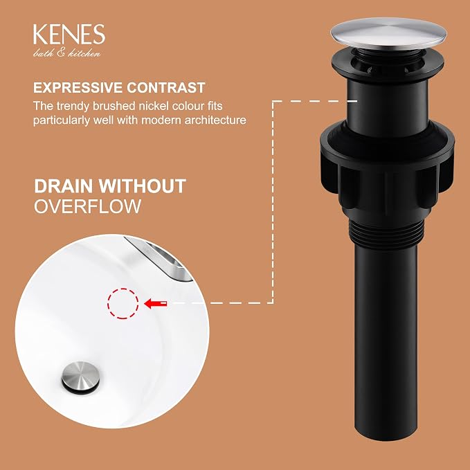 KENES Bathroom Vessel Sink Pop Up Drain Without Overflow Assembly, Lavatory - Image 3