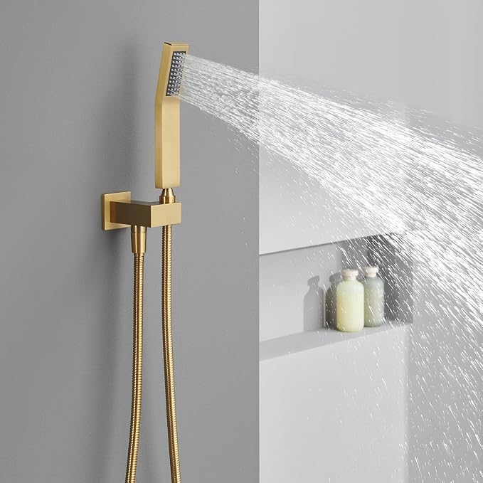 Shower System 12 Inches Rain Shower Combo Set Brushed Gold Ceiling Mount Shower - Image 9