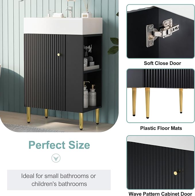 Merax 21.6 Inch Small Bathroom Vanity Sink Combo, Freestanding Bathroom Cabinet - Image 4