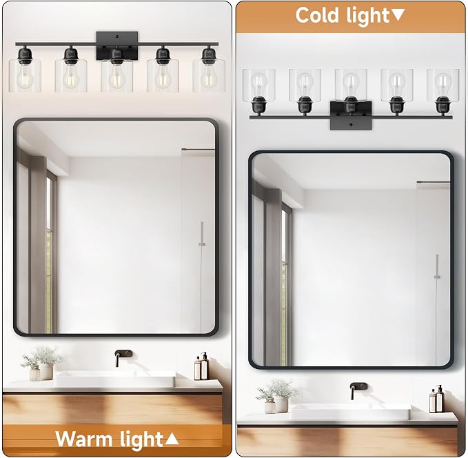 Modern 5 Light Bathroom Vanity Light, 31 inch Black Bathroom Lights Fixtures - Image 3