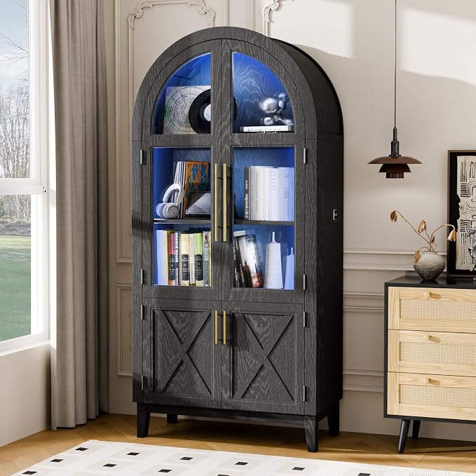 74.8”H Arched Storage Cabinet, 5-Tier Arched Kitchen Pantry - Image 6
