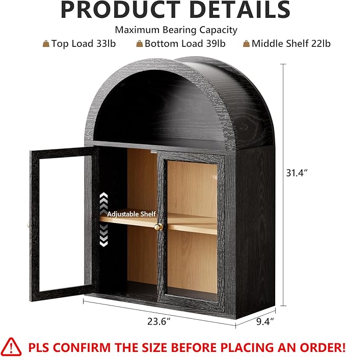Arched Medicine Cabinets with Tempered Glass Doors, Wall Mounted Display - Image 2