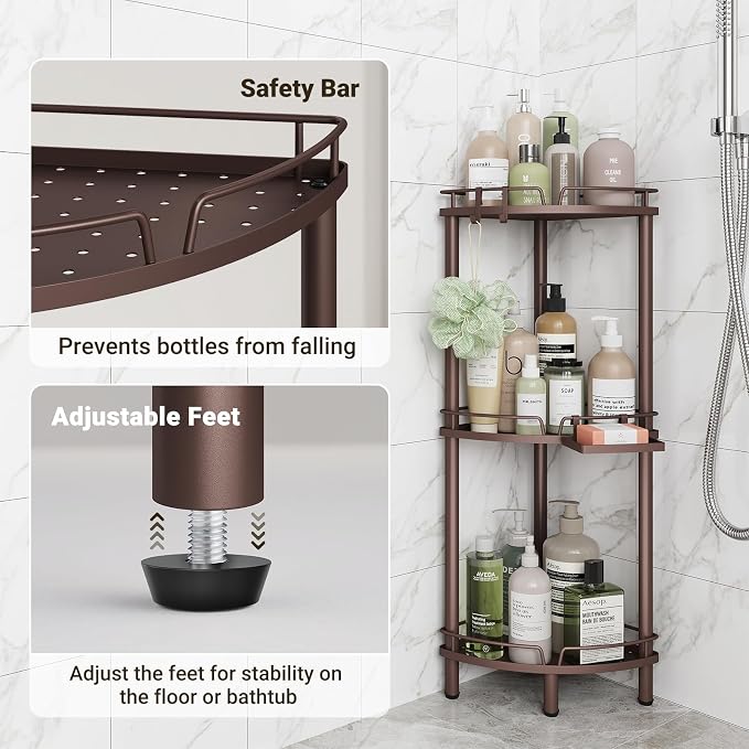 ELYKEN Corner Shower Caddy Standing, 3 Tier Rustproof Metal Shower Organizer - Image 6